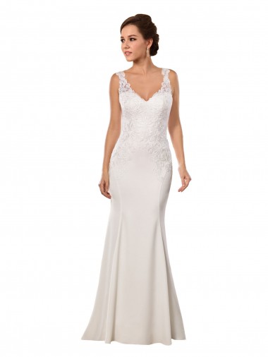 Chapel Train Ivory Sleeveless Mermaid Lace & Stretch Crepe Sexy Wedding Dress Canberra