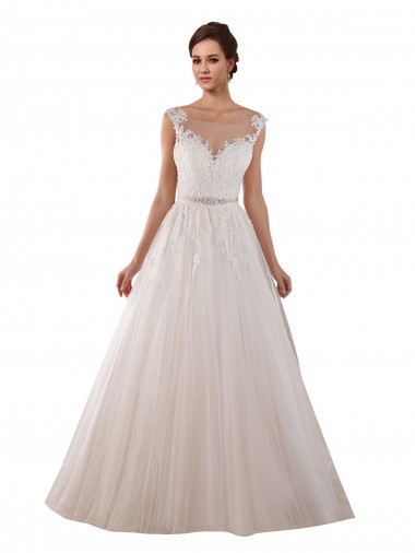 Chapel Train Ivory Sleeveless Ball Gown Keyhole Back Tulle & Lace Wedding Dress Canberra