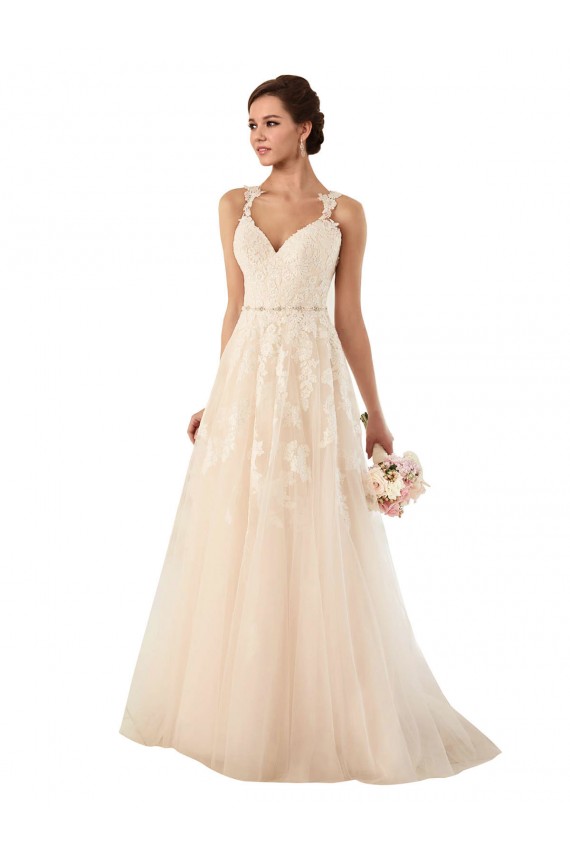 Chapel Train Ivory Sleeveless A-Line Tulle & Lace Wedding Dress Canberra