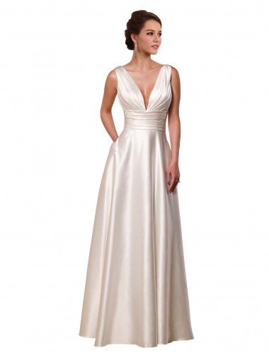 Chapel Train Ivory Sleeveless A-Line Satin Wedding Gowns Canberra