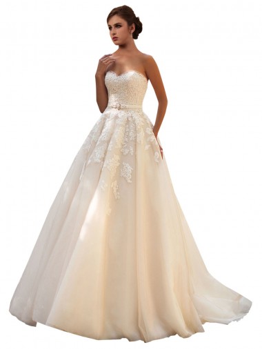 Chapel Train Ivory & Champagne Sleeveless Ball Gown Wedding Dress Canberra