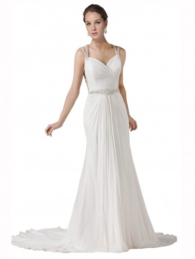 Chapel Train White Sleeveless Sheath Beach Wedding Dress Canberra