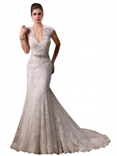 Chapel Train Ivory Cap Sleeves Mermaid Wedding Dresses Canberra