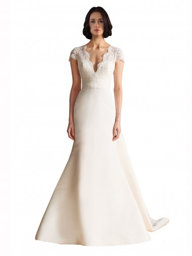 Chapel Train Ivory Cap Sleeves A-Line Keyhole Back Wedding Dress Canberra