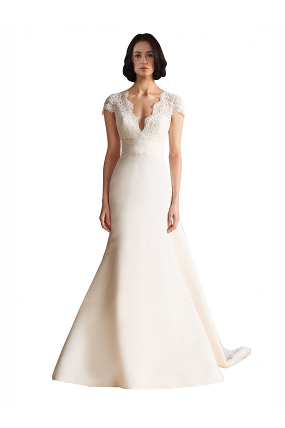 Chapel Train Ivory Cap Sleeves A-Line Keyhole Back Wedding Dress Canberra