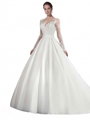 Cathedral Train White Long Sleeves A-Line Wedding Dress Canberra