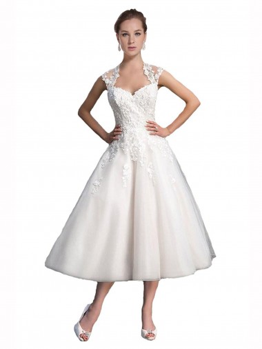 Tea Length Ivory Sleeveless A-Line Beach Wedding Dress Canberra