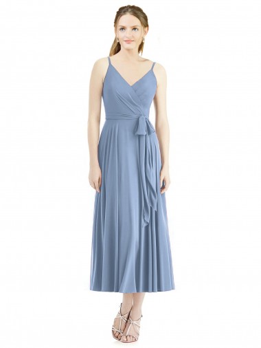 Tea Length Dusty Blue Sleeveless A-Line Bridesmaid Dress Canberra