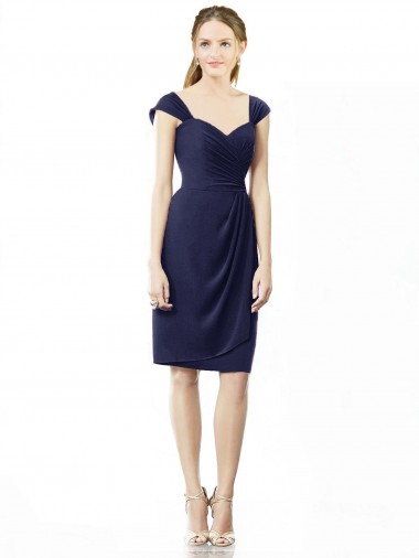 Knee Length Dark Navy Cap Sleeves Sheath Bridesmaid Dress Canberra