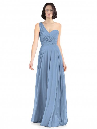 Long Dusty Blue Sleeveless A-Line Soft Chiffon Formal Dress / Bridesmaid Dress Canberra