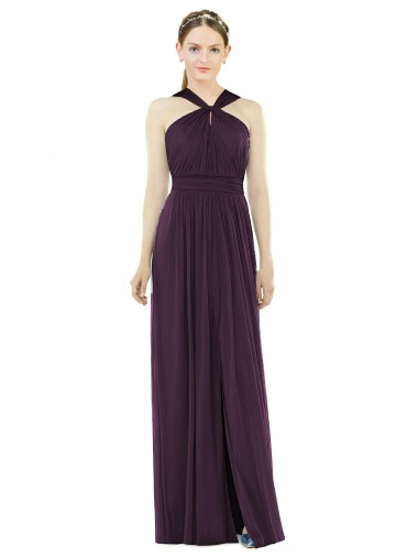 Long Grape Sleeveless A-Line V-Back Semi Formal Evening Dress / Bridesmaid Dress Canberra