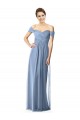 Long Dusty Blue Cap Sleeves A-Line Soft Chiffon Bridesmaid Dress Canberra