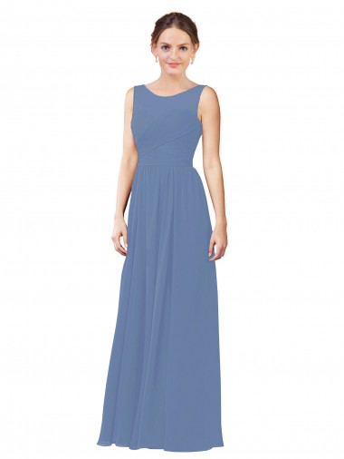 Long Windsor Blue Sleeveless Sheath Soft Chiffon Bridesmaid Dress Canberra