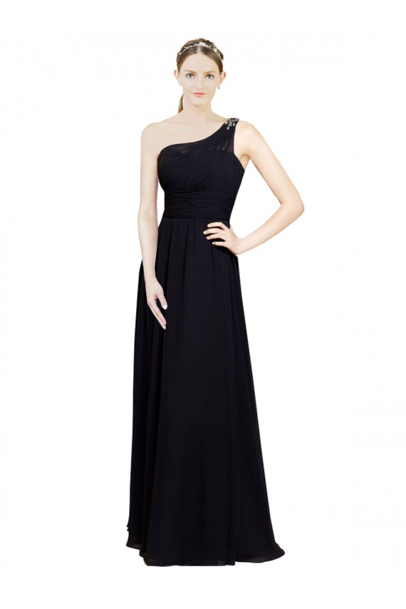 Long Black Sleeveless A-Line Chiffon Bridesmaid Dresses Canberra