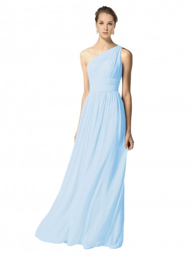 Long Light Sky Blue Sleeveless A-Line Soft Chiffon Bridesmaid Dress Canberra