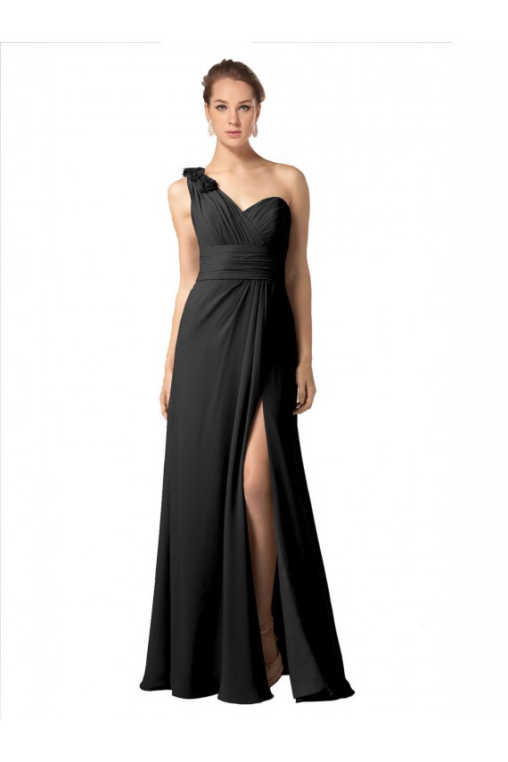 Long Black Sleeveless A-Line High Side Slit Bridesmaid Dress / Formal Dress Canberra