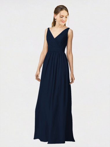 Long Dark Navy Sleeveless A-Line Bridesmaid Dresses / Formal Dresses Canberra