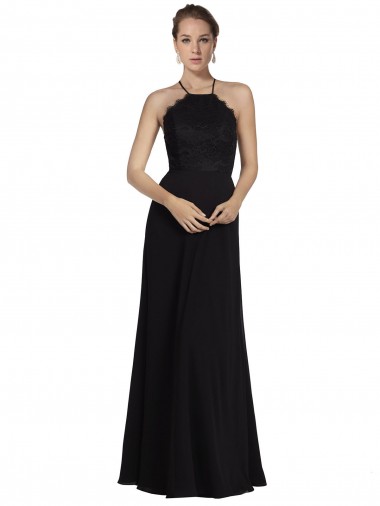 Long Black Sleeveless A-Line Keyhole Back Bridesmaid Gown Canberra