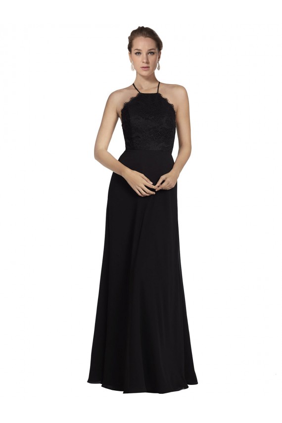 Long Black Sleeveless A-Line Keyhole Back Bridesmaid Gown Canberra