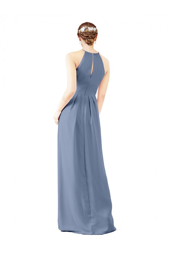 Long Dusty Blue Sleeveless Sheath Keyhole Back Bridesmaid Dress Canberra