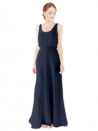 Long Dark Navy Sleeveless A-Line Open Back Bridesmaid Dress Canberra