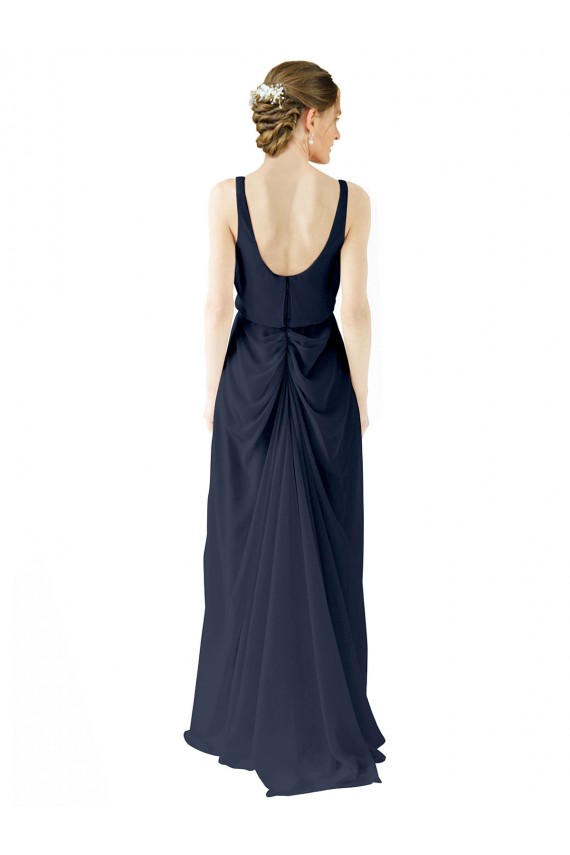 Long Dark Navy Sleeveless A-Line Open Back Bridesmaid Dress Canberra