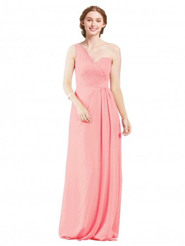 Long Salmon Sleeveless A-Line Soft Chiffon Bridal Party Dress Canberra