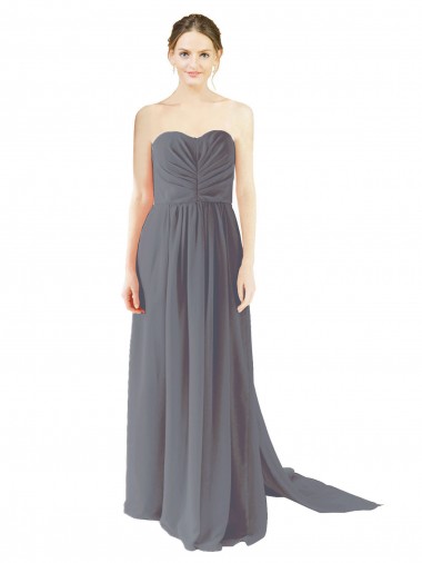 Long Slate Grey Sleeveless A-Line Open Back Bridesmaid Dress / Evening Dress Canberra