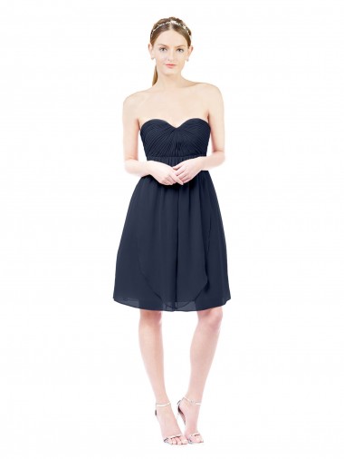 Knee Length Dark Navy Sleeveless A-Line Open Back Bridesmaid Dress Canberra