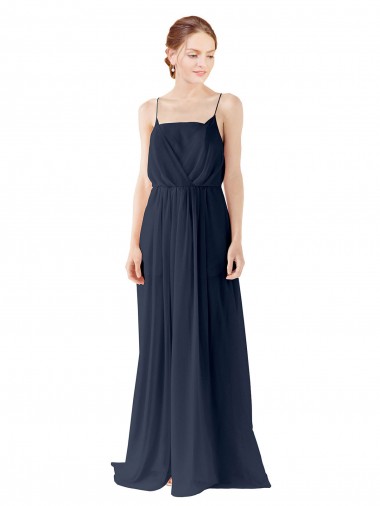 Long Dark Navy Sleeveless A-Line Open Back Chiffon Bridesmaid Dress / Evening Gowns Canberra