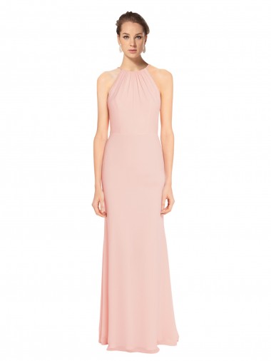 Long Pink Sleeveless A-Line Chiffon Bridesmaid Dress Canberra