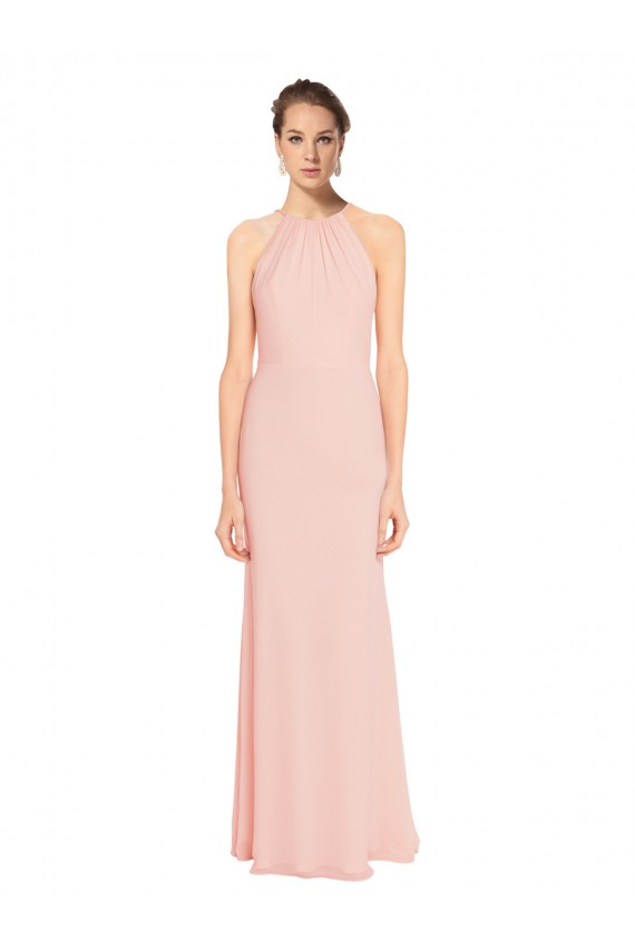 Long Pink Sleeveless A-Line Chiffon Bridesmaid Dress Canberra