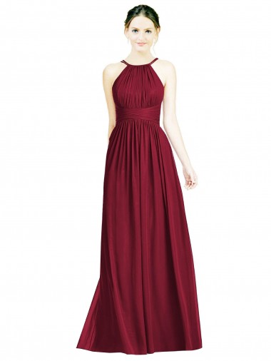 Long Burgundy Sleeveless A-Line Open Back Formal Dress / Bridesmaid Dress Canberra