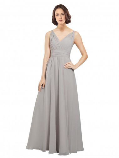 Long Oyster Silver Sleeveless A-Line V-Back Bridesmaid Dress Canberra