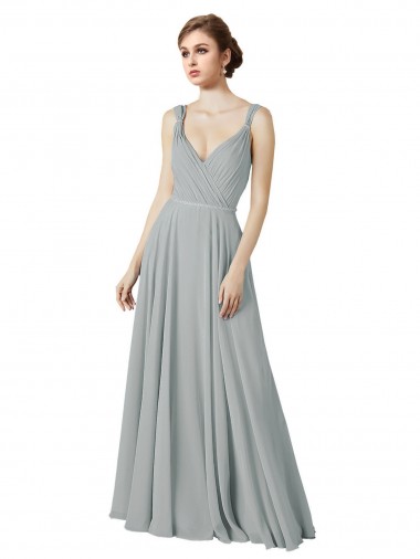 Long Silver Sleeveless A-Line Bridesmaid Dress / Evening Dress Canberra