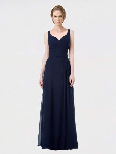 Long Dark Navy Sleeveless A-Line Low Back Lxue Chiffon Bridesmaid Dress Canberra