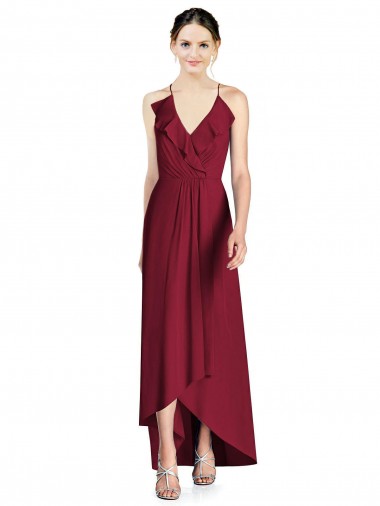 Long Burgundy Sleeveless A-Line Open Back High Low Bridesmaid Dress Canberra