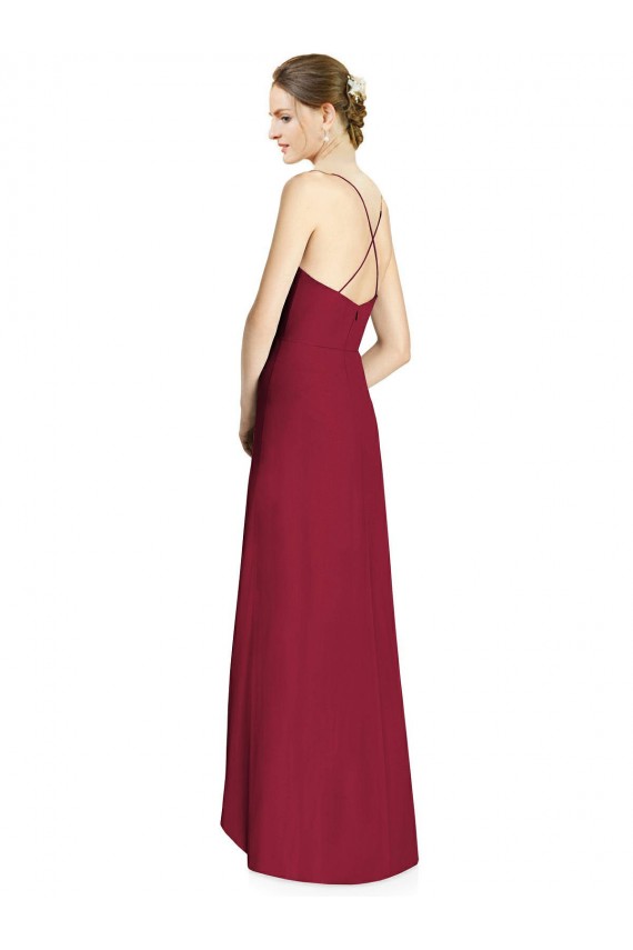 Long Burgundy Sleeveless A-Line Open Back High Low Bridesmaid Dress Canberra