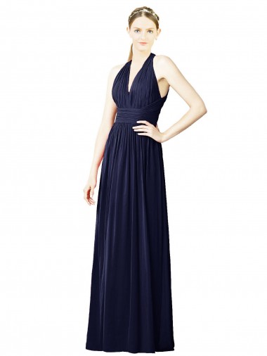 Long Dark Navy Sleeveless A-Line Keyhole Back Chiffon Bridesmaid Dresses Canberra