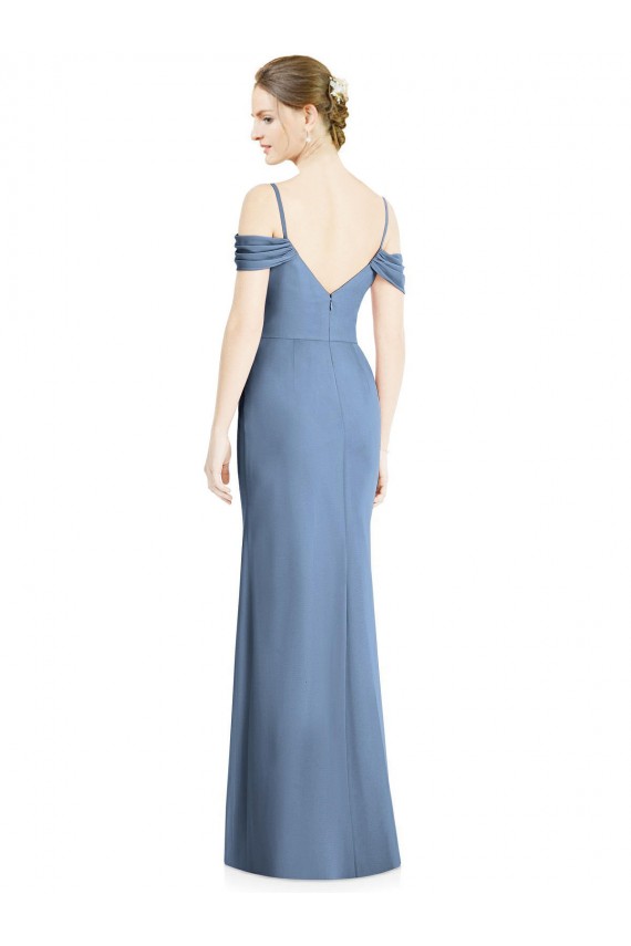 Long Dusty Blue Cold Shoulder A-Line Open Back Formal Evening Gown / Bridesmaid Dress Canberra