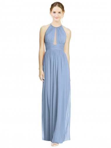 Long Dusty Blue Sleeveless A-Line Chiffon Wedding Party Dress Canberra