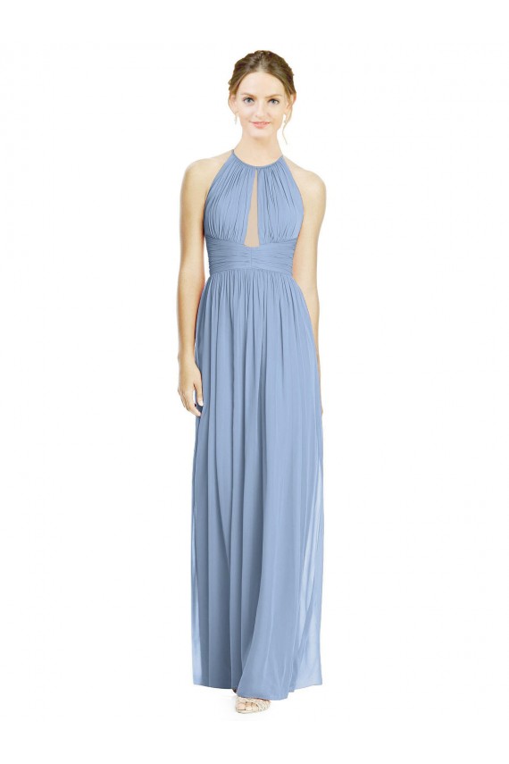 Long Dusty Blue Sleeveless A-Line Chiffon Wedding Party Dress Canberra