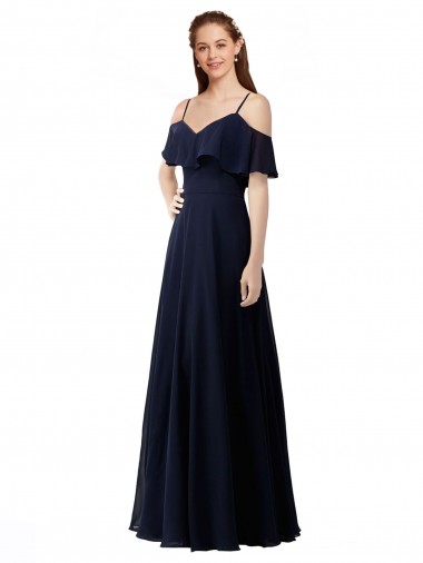 Long Dark Navy Sleeveless A-Line Soft Chiffon Bridesmaid Dress Canberra