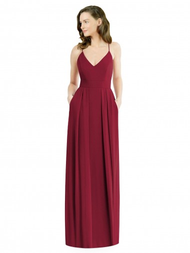 Long Burgundy Sleeveless A-Line Open Back Semi Formal Evening Dress / Bridesmaid Dress Canberra