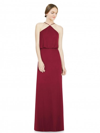 Long Burgundy Sleeveless A-Line Open Back Soft Chiffon Bridesmaid Dress Canberra