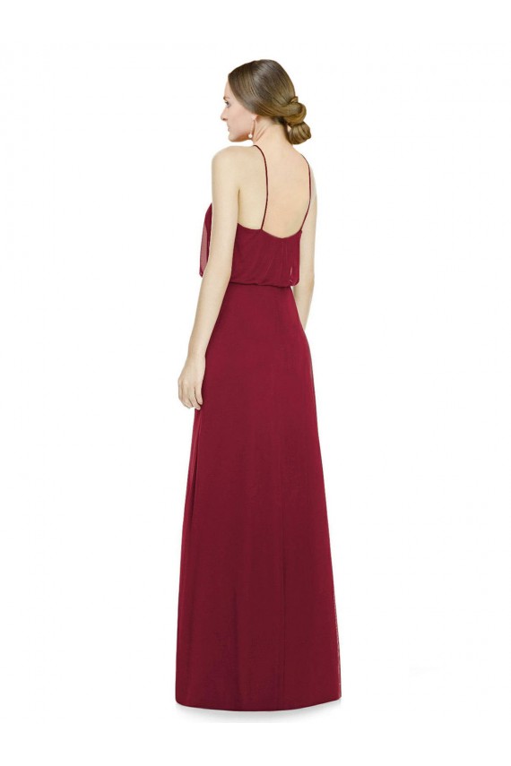 Long Burgundy Sleeveless A-Line Open Back Soft Chiffon Bridesmaid Dress Canberra