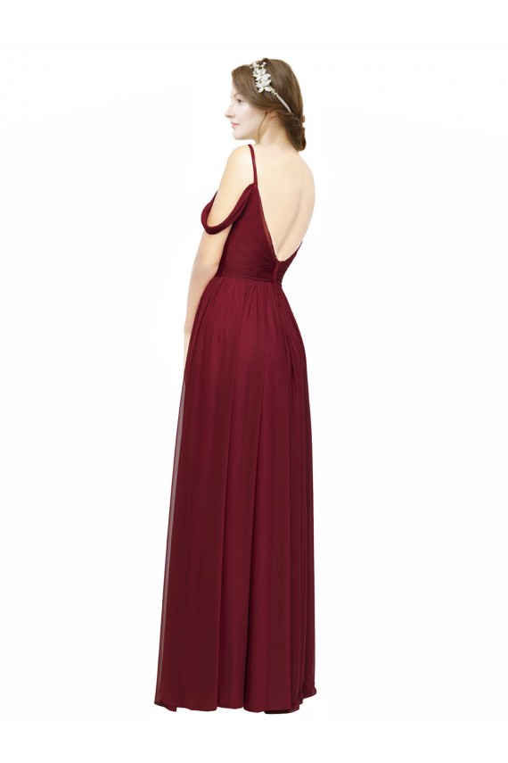 Long Burgundy Sleeveless A-Line Low Back Bridesmaid Dress / Evening Dress Canberra