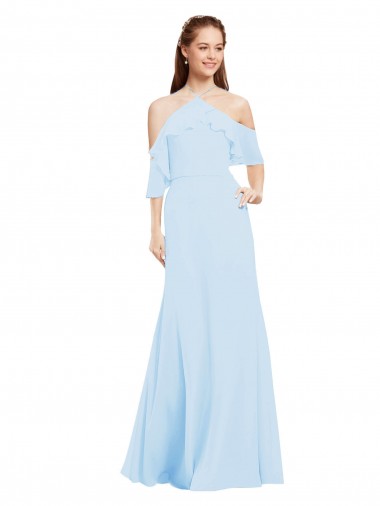 Long Light Sky Blue Cold Shoulder A-Line Formal Dress / Bridesmaid Dress Canberra