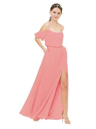 Long Watermelon Sleeveless A-Line Soft Chiffon Bridesmaid Dress Canberra