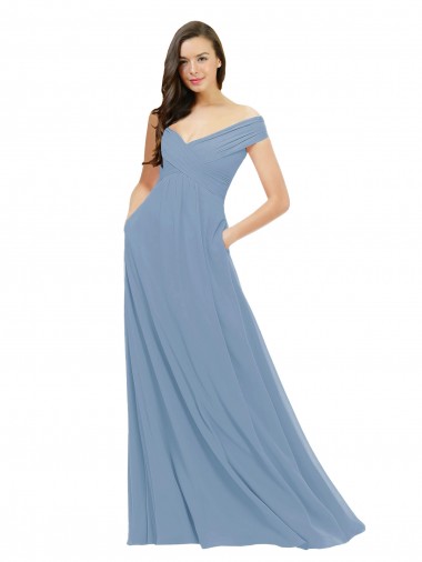 Long Dusty Blue Sleeveless A-Line Bridesmaid Dress / Evening Gowns Canberra